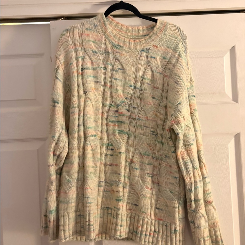 American Eagle Outfitters Cream Multicolor Knit Sweater